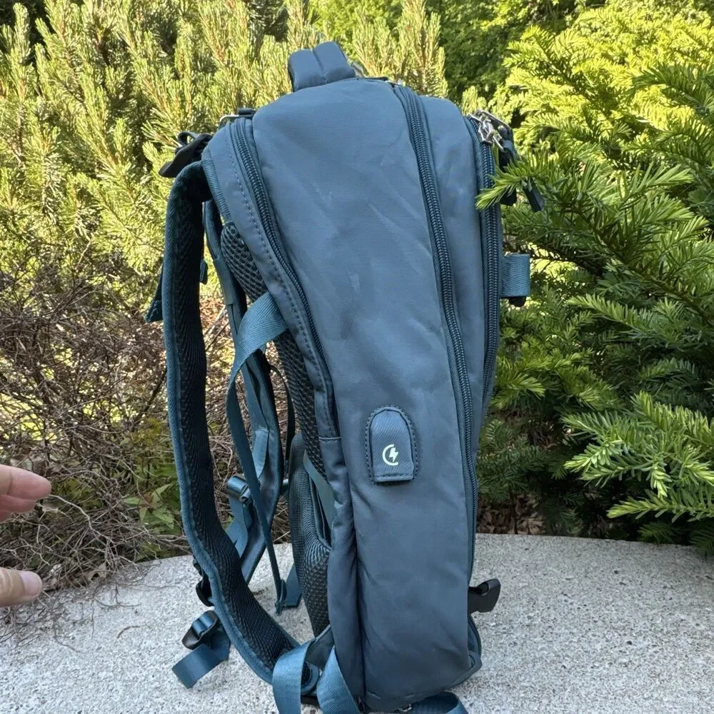 Padded Water Resistant USB Charging Port Blue Polyester Laptop Backpack 15